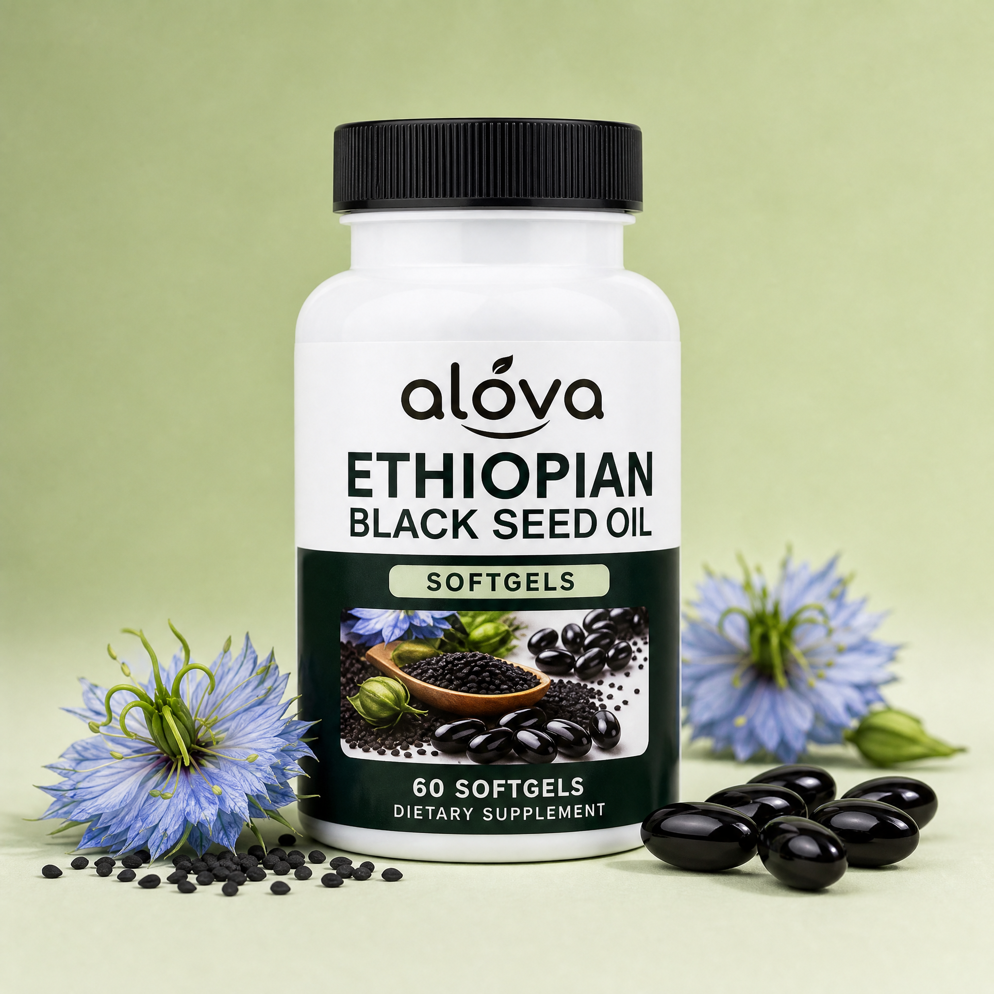 Alova Ethiopian Black Seed Oil Softgels bottle